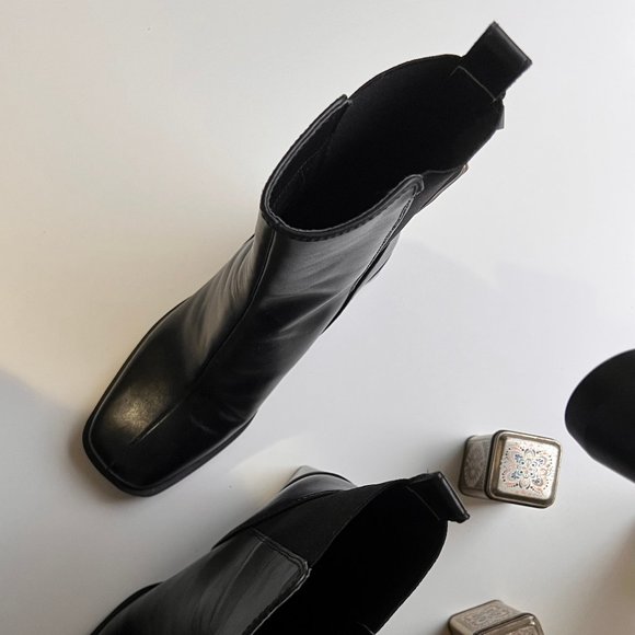 Zara BLOCK HEEL LEATHER ANKLE BOOTS BLACK 1/1130/010/800/36 - Picture 6 of 6